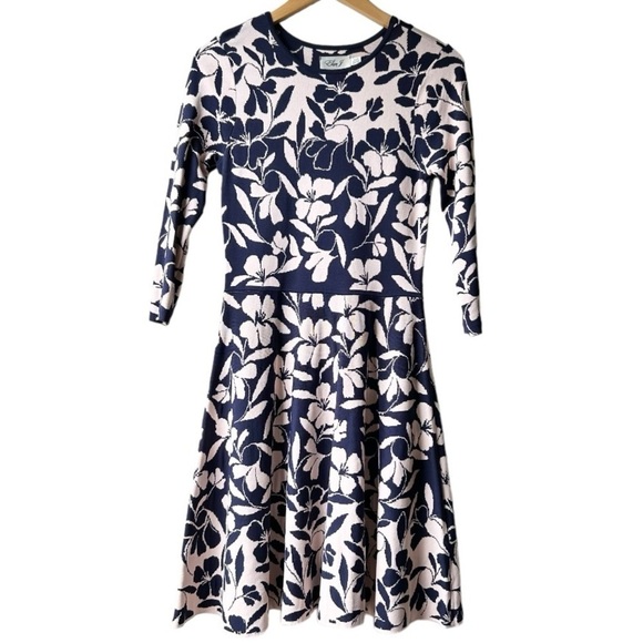 Eliza J Navy and Pink Floral Fit and Flare Knit Sweater Dress Sz S - Picture 4 of 15